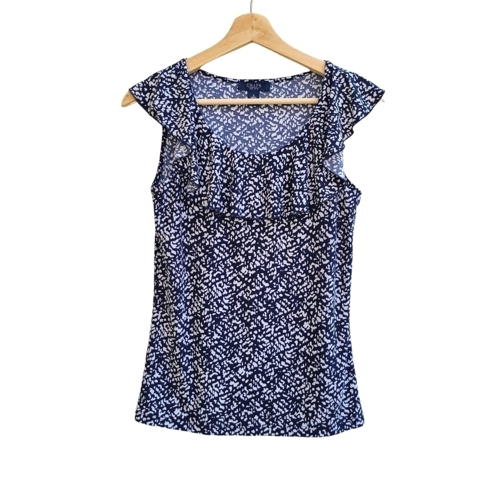 Chaps Sleeveless Light-weight Blouse with Ruffle Neckline, Size Small